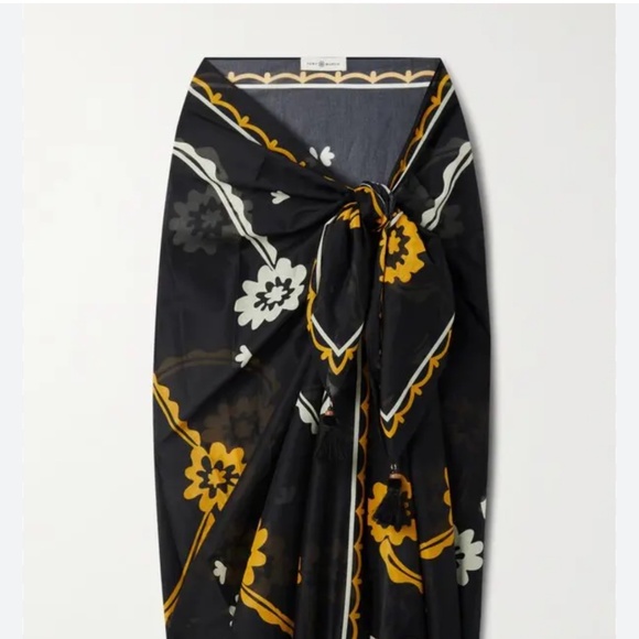 NEW Tory Burch Printed Pareo – Black Floral 🌼🖤 - Picture 4 of 8